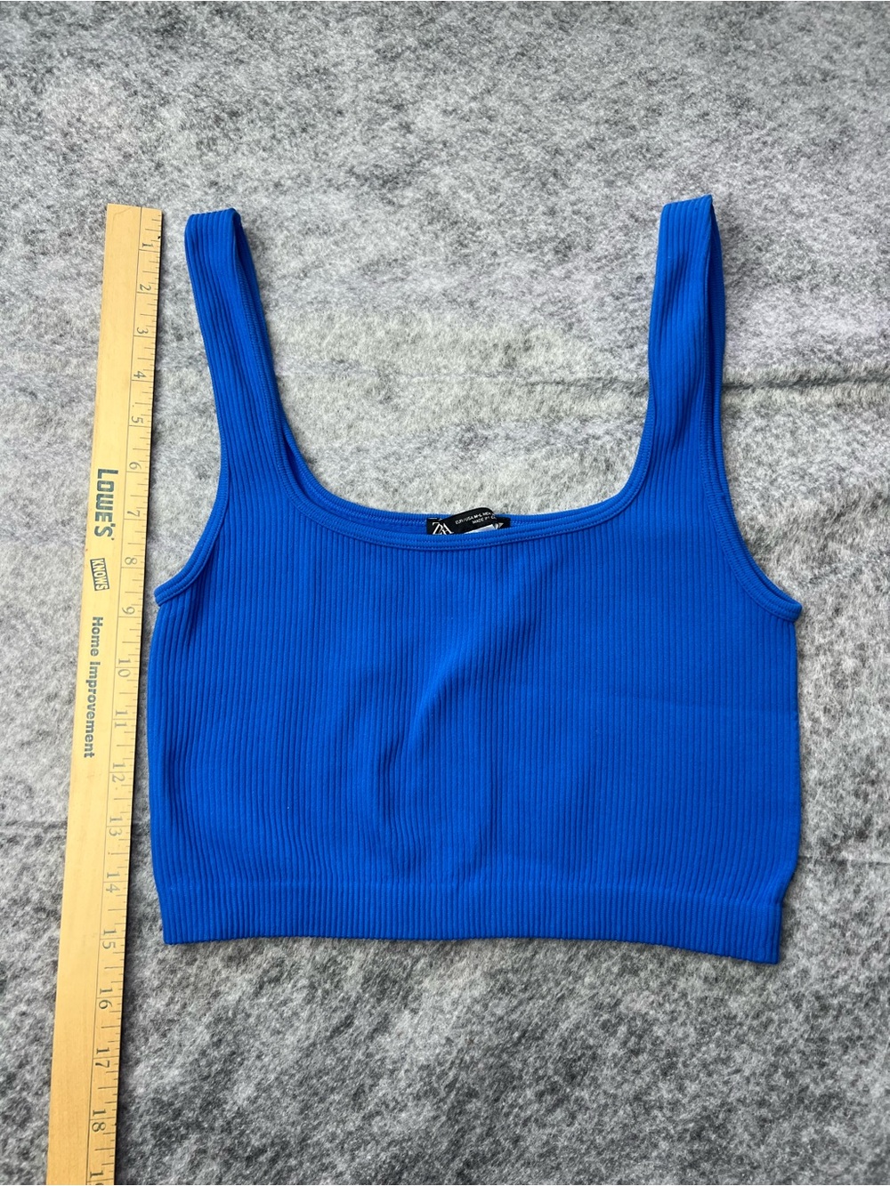 Zara Ribbed Square-Neck Crop Tank - Royal Blue